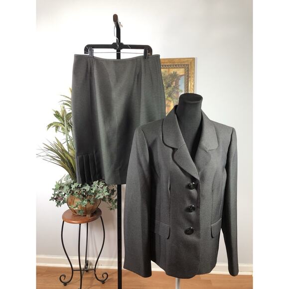 Le Suit Women 2 Pc Skirt Suit Black 16 Long Sleeve Clueless Preppy Office Siren - Picture 1 of 11